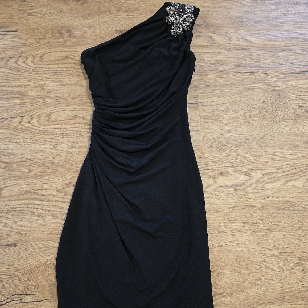 Le Chateau Black One-Shoulder Dress with Embellishment